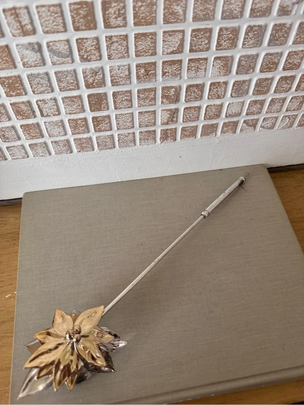 Vtg Dept 56 Christmas Poinsettia Candle Snuffer Gold & Silver Tone 1980s - HTF
